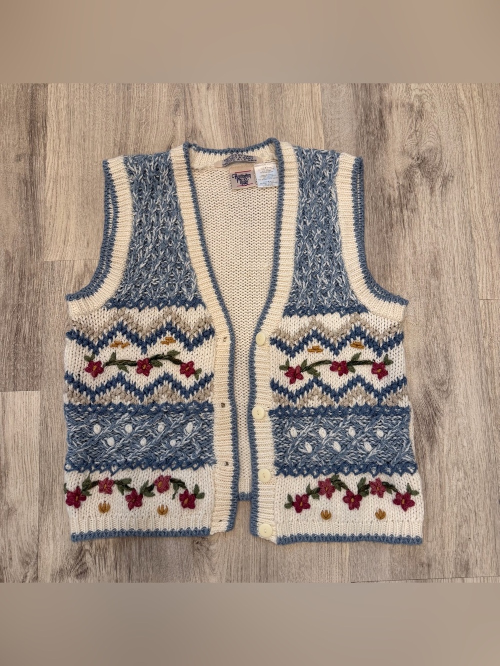 Vintage Huntington Ridge Hand Knit Floral Sweater Vest Medium Cottagecore